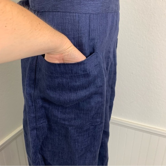 Whistles Tie Waist Linen Jumpsuit Womens US 10 UK 14 Wide Leg Crop Pockets Navy - Picture 6 of 16